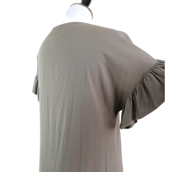 Michael Stars XS Ruffled Lace-up Mini Dress Short Sleeve Camo Green - Picture 6 of 11